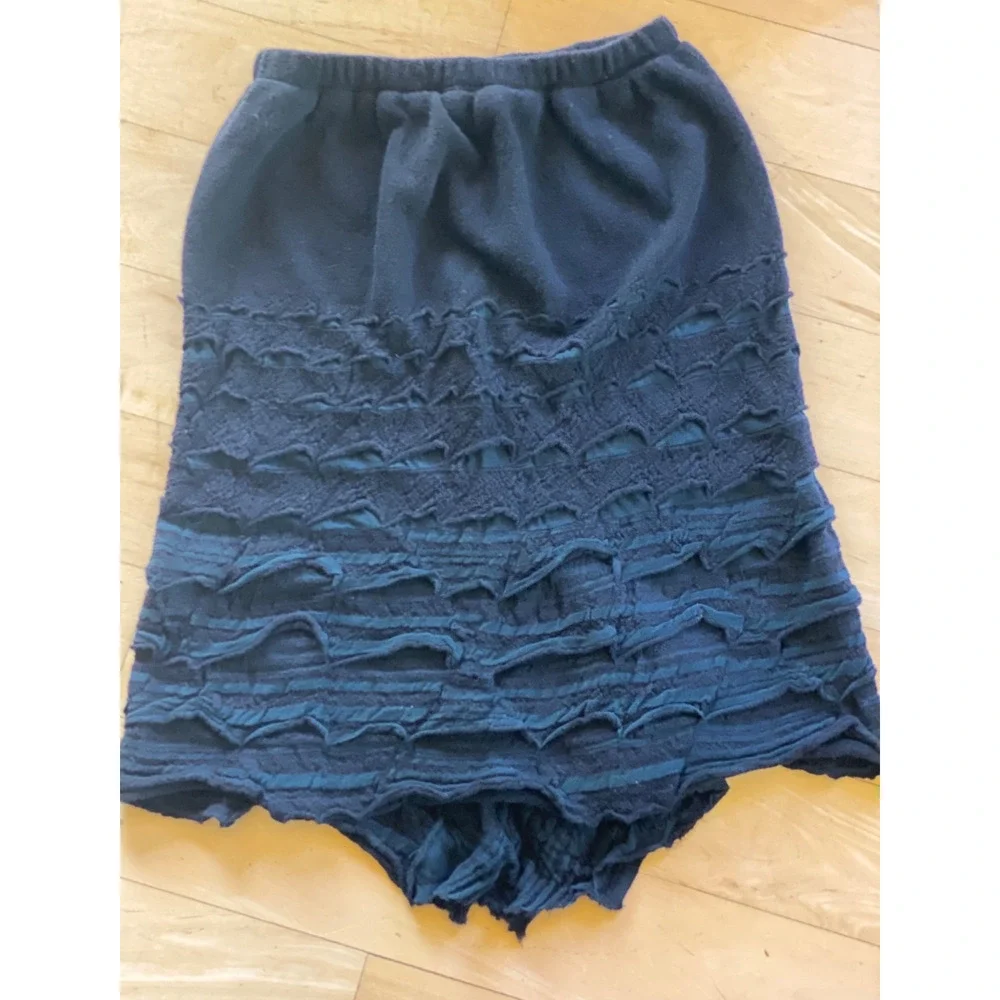BABETTE SF Unique Wool Cotton Lace Skirt - Tiered Art to Wear Black / Green XS
